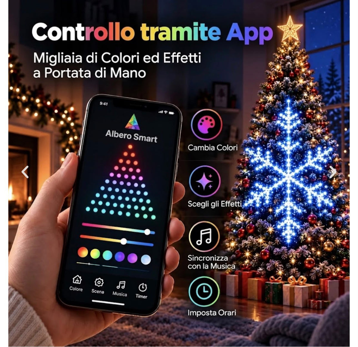 Le luci LED Smart che trasformano il tuo albero in uno spettacolo di Natale che lascerà tutti a bocca aperta. 1,20m e 1,60m