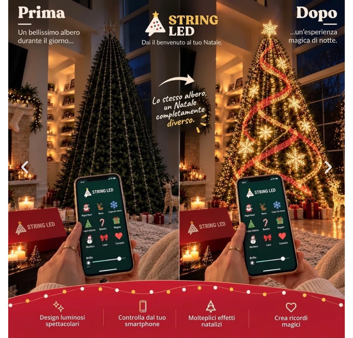 Le luci LED Smart che trasformano il tuo albero in uno spettacolo di Natale che lascerà tutti a bocca aperta. 1,20m e 1,60m